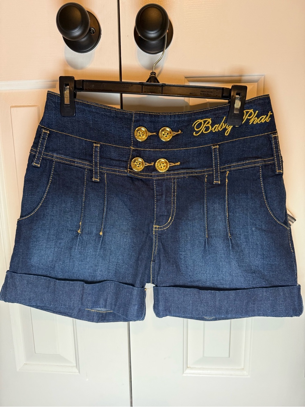 NWT Baby Phat Y2K Denim Shorts Size 9 Gold Logo Embroidered